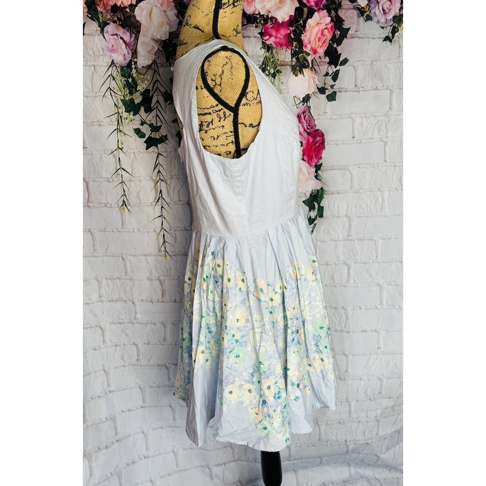 LC Lauren Conrad Blue Floral Fit Flare Dress Cottagecore Fairy Sz 14 - Picture 5 of 10